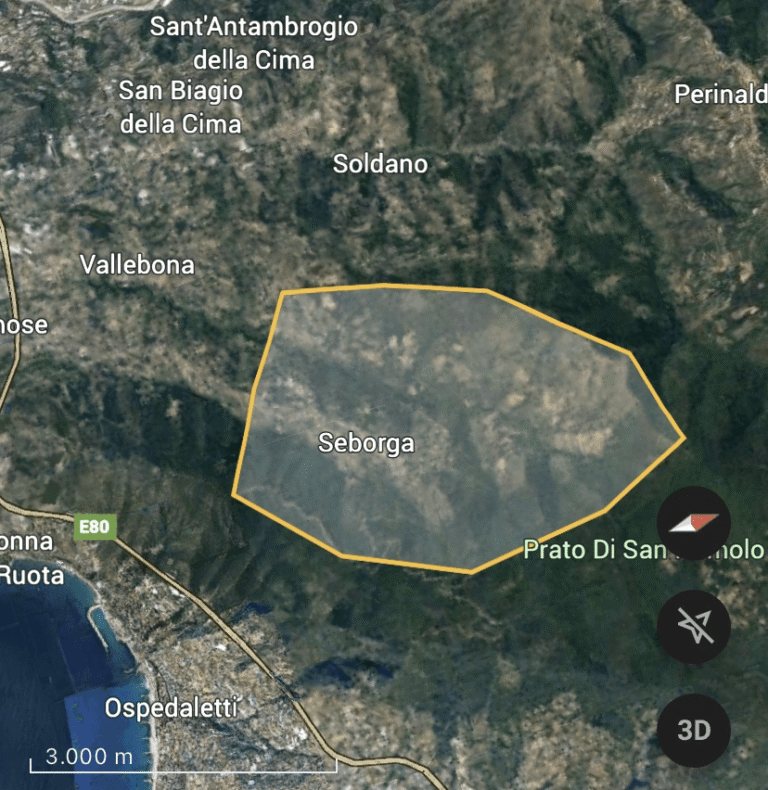 Vue satellite du territoire du Prieuré de Saint-Jean, autour de Seborga